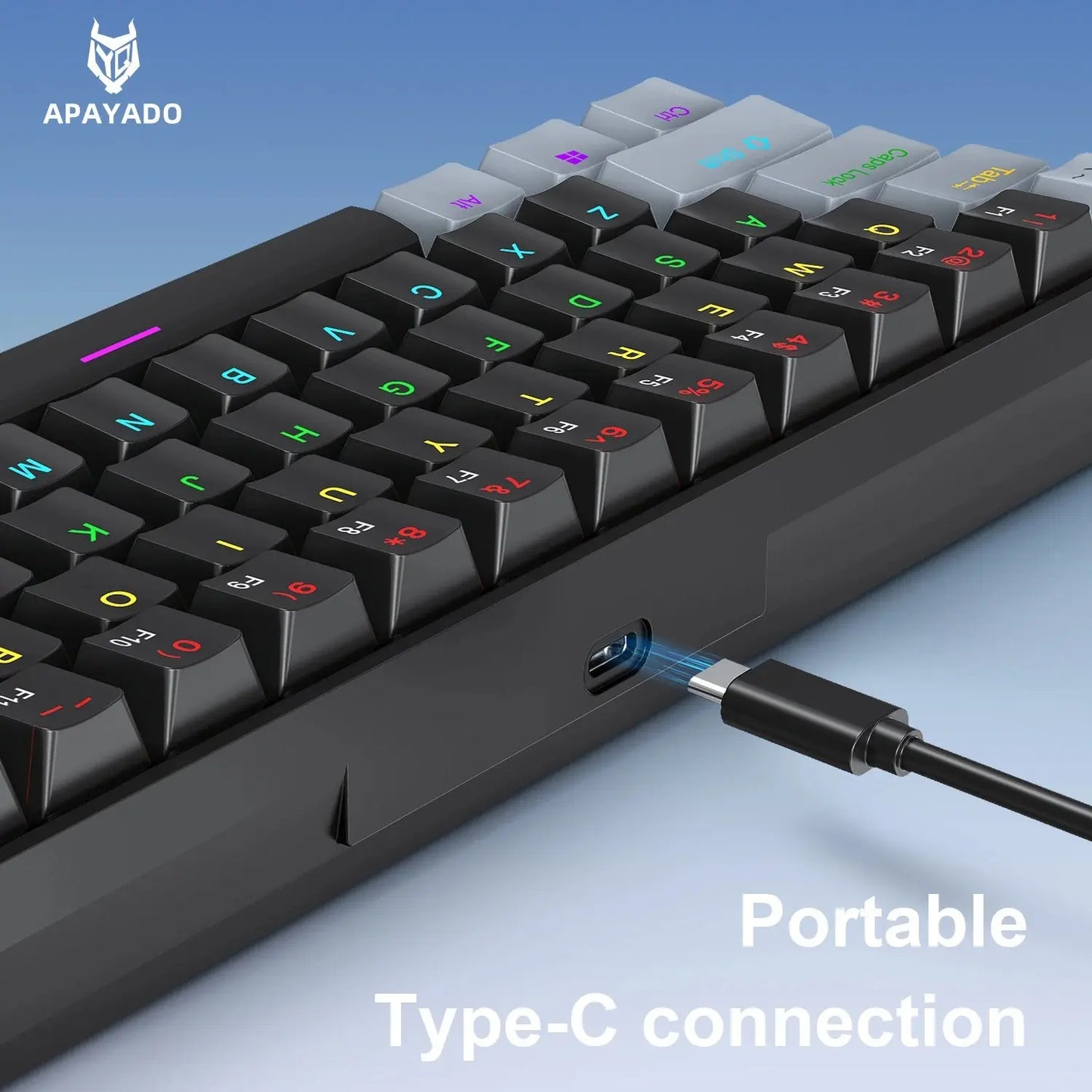 APAYADO K61 Mini Mechanical Keyboard,Wired,61 Keys,Phantom RGB,RGB Backlit Keyboard, Led Backlit Keyboard, Black/White Red/Blue Mechanical Switch for Gaming,60% Portable, Mechanical Game Keyboard