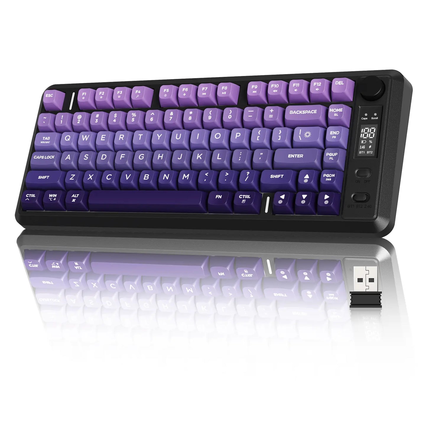 Wireless Gaming Keyboard, RGB Backlit Rechargeable 2000Mah Battery, Small Membrane but Mechanical Feel Keyboard with Smart Display & Knob, PBT Gradient Keycaps for PC, MAC Qwerty Keyboard, Keyboard for Gaming, Bluetooth Keyboards