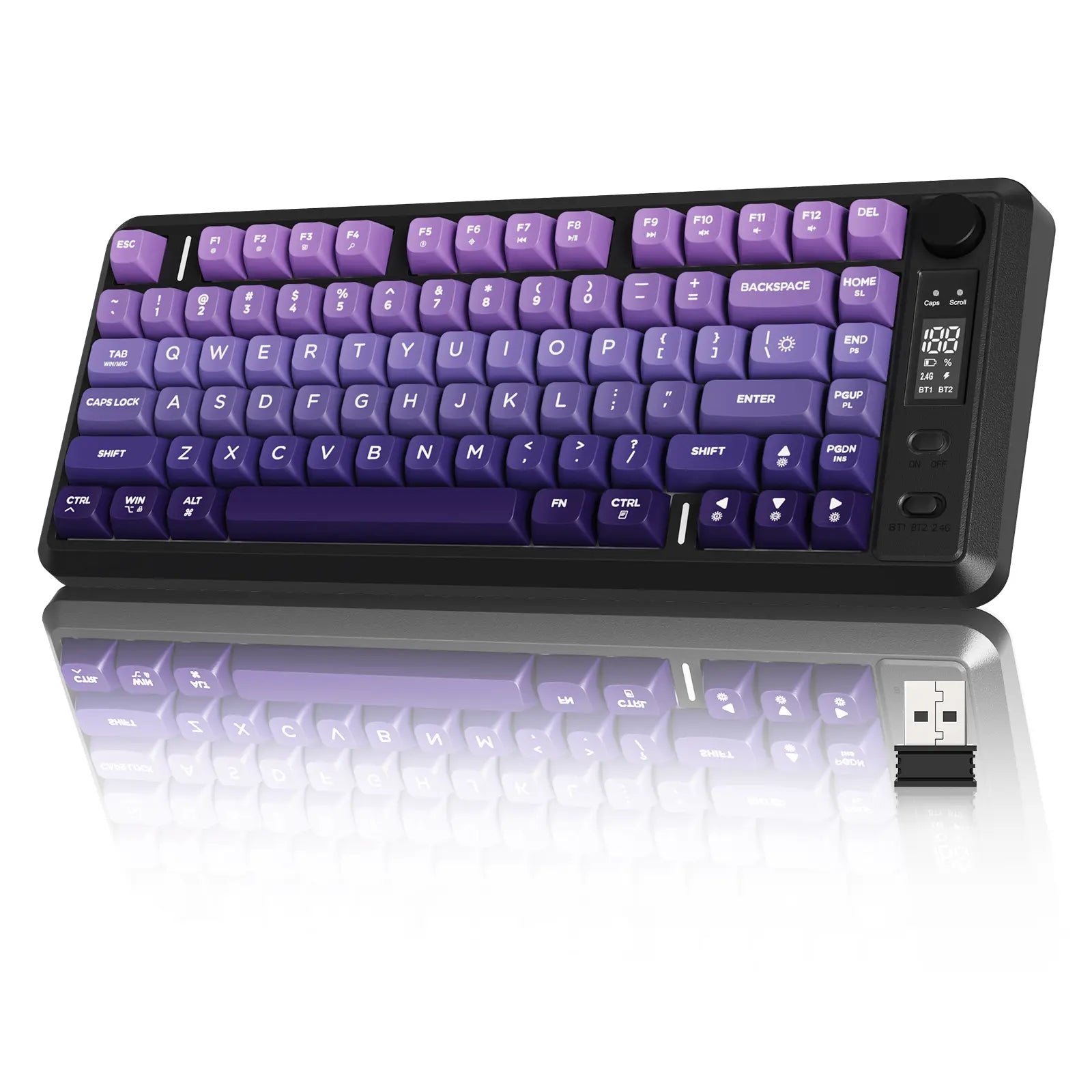 Wireless Gaming Keyboard, RGB Backlit Rechargeable 2000Mah Battery, Small Membrane but Mechanical Feel Keyboard with Smart Display & Knob, PBT Gradient Keycaps for PC, MAC Qwerty Keyboard, Keyboard for Gaming, Bluetooth Keyboards