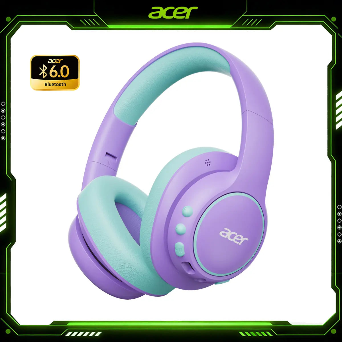 Acer Kids Bluetooth Headphones, over Ear Headphone for Kids with Mic, 75H Playtime, 85Dba Safe Volume, Bluetooth 6.0, USB C Fast Charging, Toddler Headphones for Ipad/Tablet/Travel/School