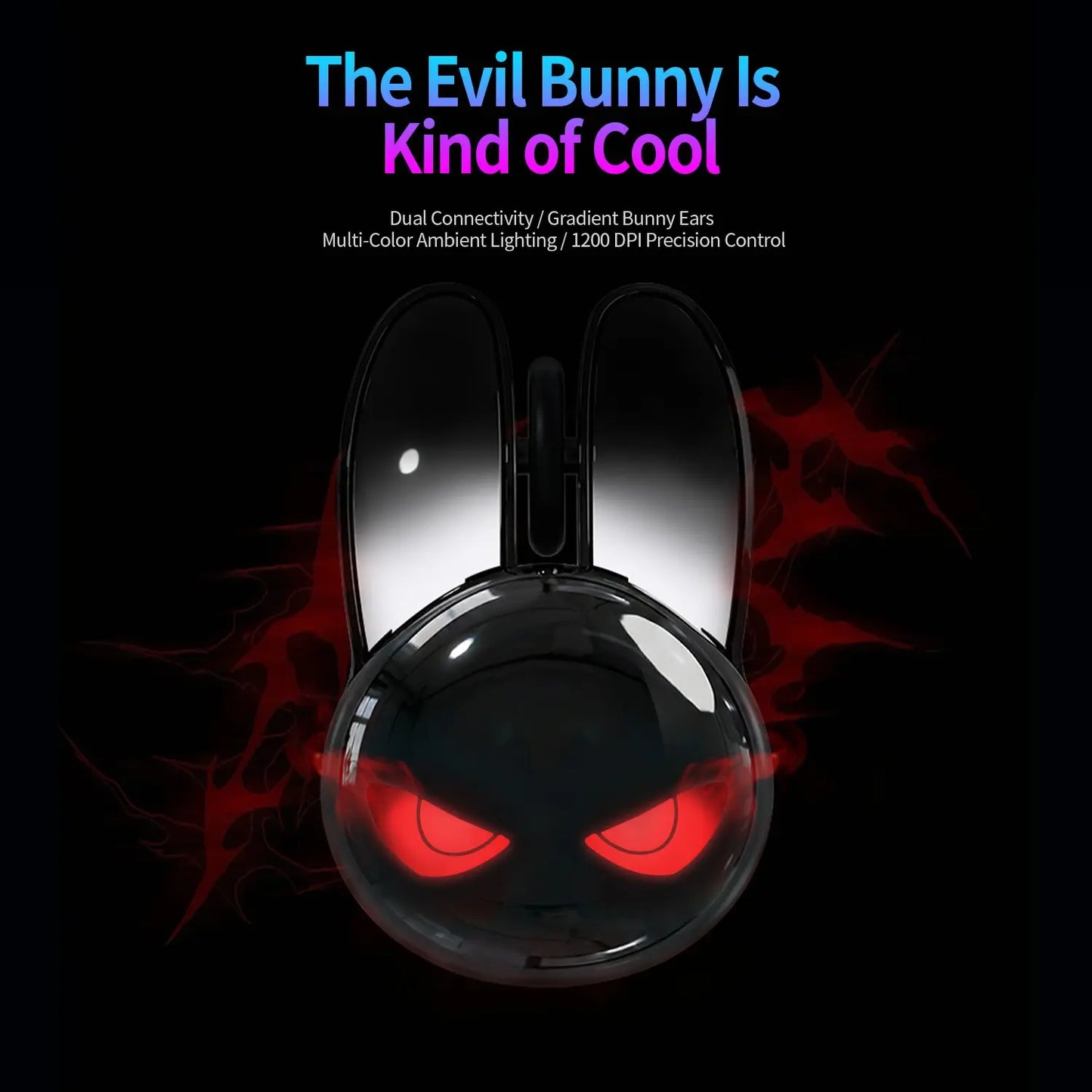 Mofii M6C Rabbit Mouse, Cool Bunny-Shaped Design, Multi-Color Ambient LED Eyes, Dual-Mode Wireless Office Mouse, Multi-Device Compatible