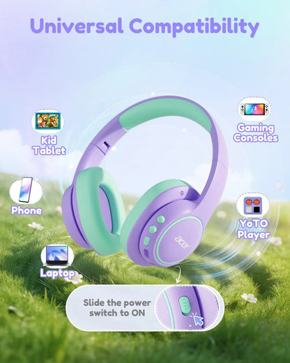 Acer Kids Bluetooth Headphones, over Ear Headphone for Kids with Mic, 75H Playtime, 85Dba Safe Volume, Bluetooth 6.0, USB C Fast Charging, Toddler Headphones for Ipad/Tablet/Travel/School