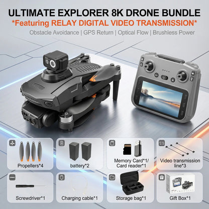 Professional 8K GPS Drone: 3-Way AI Obstacle Avoidance, Foldable Quadcopter with Upgraded Screen, Brushless Motor & 50 Mins Long Endurance