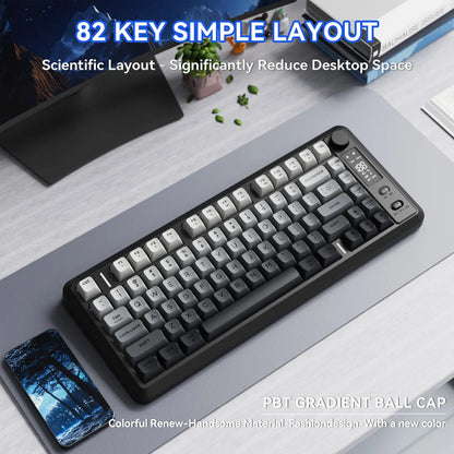 Wireless Gaming Keyboard, RGB Backlit Rechargeable 2000Mah Battery, Small Membrane but Mechanical Feel Keyboard with Smart Display & Knob, PBT Gradient Keycaps for PC, MAC Qwerty Keyboard, Keyboard for Gaming, Bluetooth Keyboards