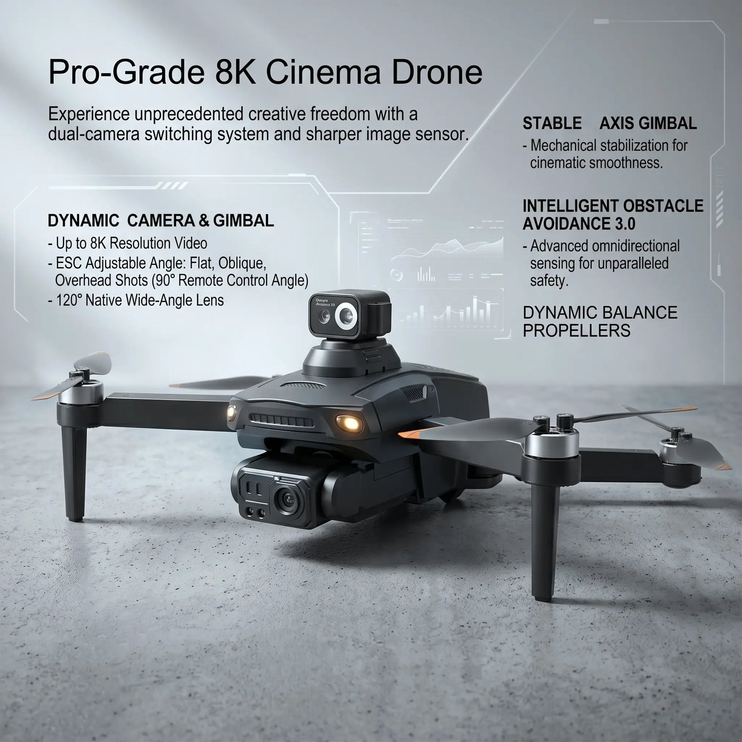 Professional 8K GPS Drone: 3-Way AI Obstacle Avoidance, Foldable Quadcopter with Upgraded Screen, Brushless Motor & 50 Mins Long Endurance