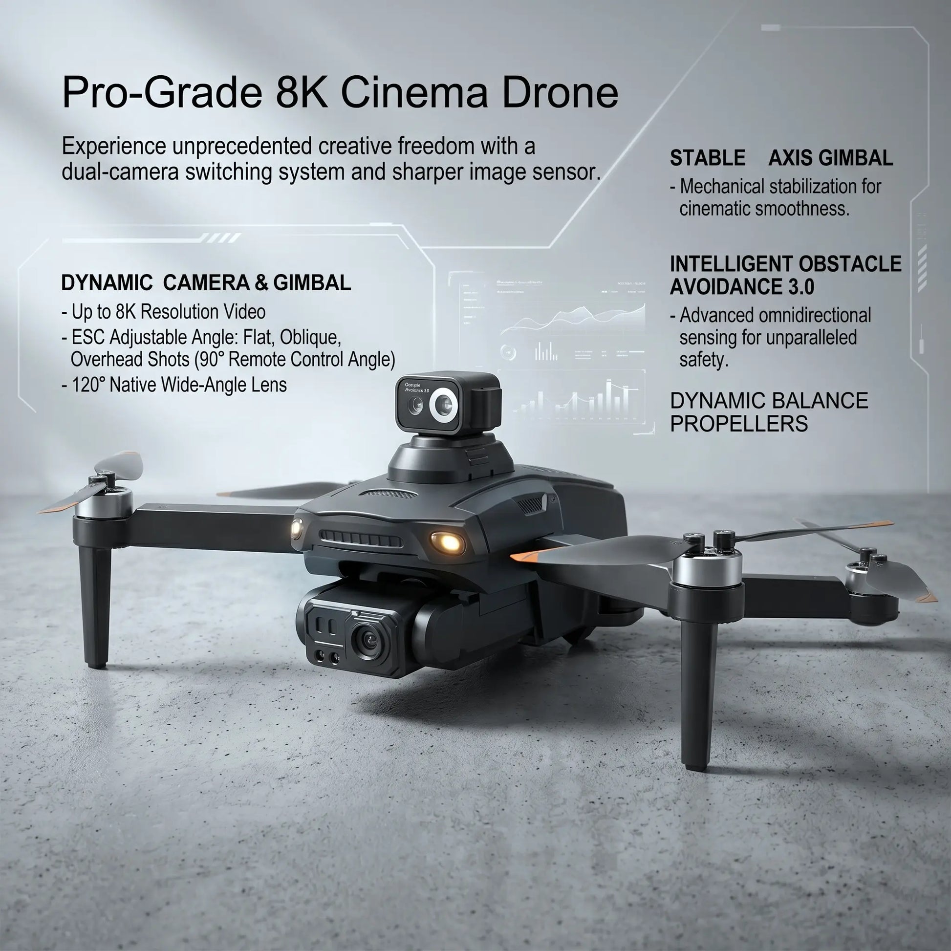 Professional 8K GPS Drone: 3-Way AI Obstacle Avoidance, Foldable Quadcopter with Upgraded Screen, Brushless Motor & 50 Mins Long Endurance