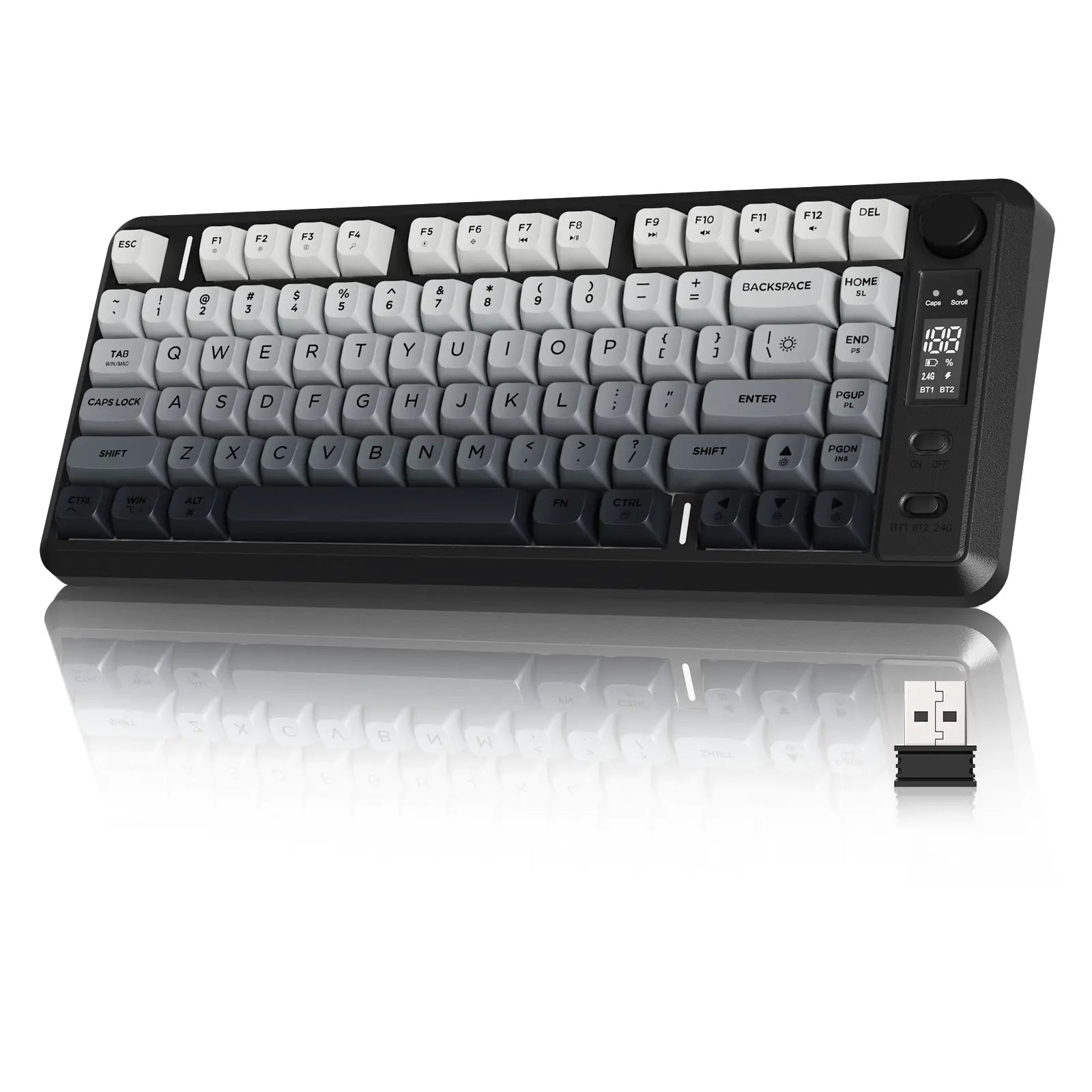 Wireless Gaming Keyboard, RGB Backlit Rechargeable 2000Mah Battery, Small Membrane but Mechanical Feel Keyboard with Smart Display & Knob, PBT Gradient Keycaps for PC, MAC Qwerty Keyboard, Keyboard for Gaming, Bluetooth Keyboards