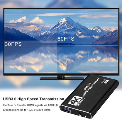 Capture Card, Audio Video Capture Card with Microphone 4K HDMI Loop-Out, Video Recorder for Gaming/Live Streaming/Video Switch/Ps4/Obs/Camera/Pc Accessories Conference