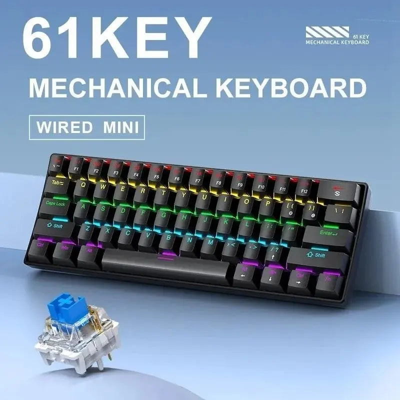APAYADO K61 Mini Mechanical Keyboard,Wired,61 Keys,Phantom RGB,RGB Backlit Keyboard, Led Backlit Keyboard, Black/White Red/Blue Mechanical Switch for Gaming,60% Portable, Mechanical Game Keyboard
