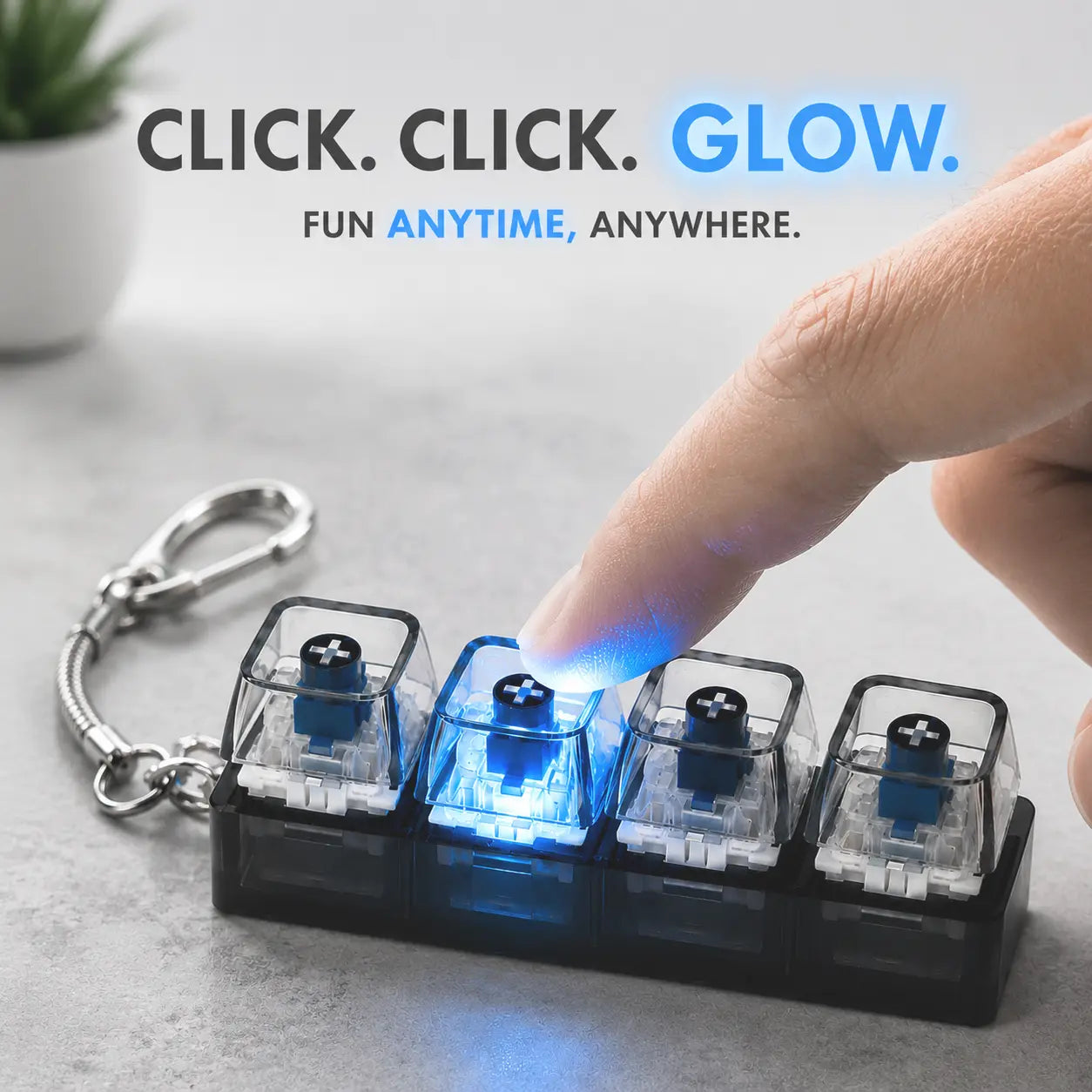 LED Tactile Keyboard Keychain, EDC Fingertip Clicker Stress Relief Keychain, Portable Keychain Light and Fun For Adults and Kids