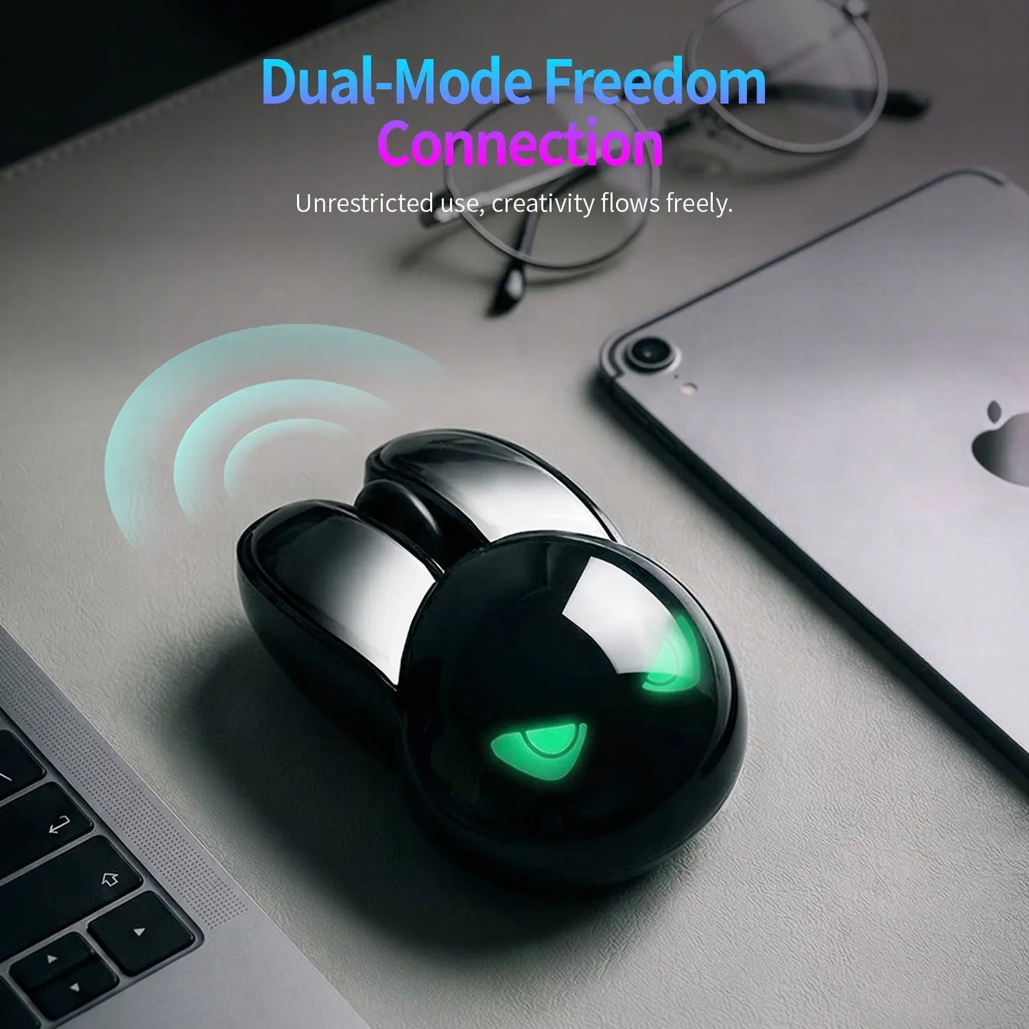 Mofii M6C Rabbit Mouse, Cool Bunny-Shaped Design, Multi-Color Ambient LED Eyes, Dual-Mode Wireless Office Mouse, Multi-Device Compatible