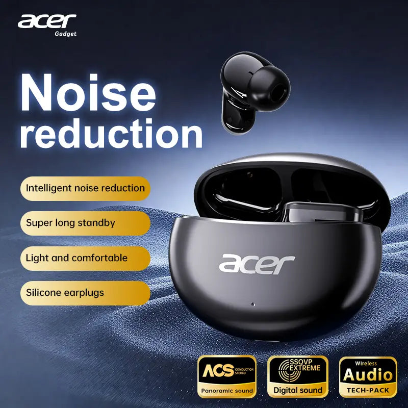 Acer Wireless Earbuds with Intelligent Noise Reduction, ACS Panoramic Sound, Light Comfortable Silicone Earplugs, Super Long Standby In-Ear Headphones
