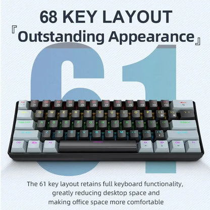 APAYADO K61 Mini Mechanical Keyboard,Wired,61 Keys,Phantom RGB,RGB Backlit Keyboard, Led Backlit Keyboard, Black/White Red/Blue Mechanical Switch for Gaming,60% Portable, Mechanical Game Keyboard