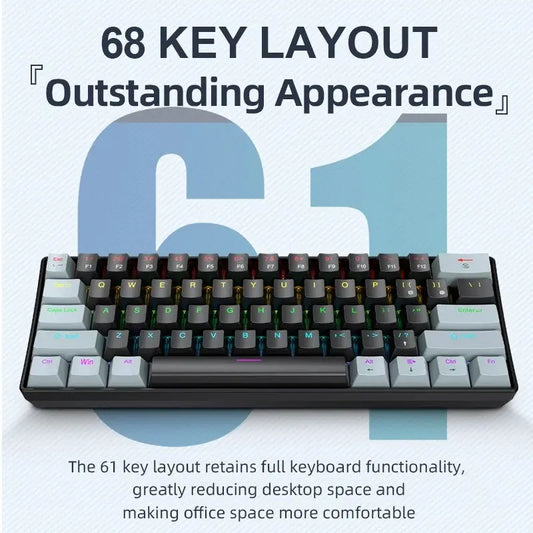 APAYADO K61 Mini Mechanical Keyboard,Wired,61 Keys,Phantom RGB,RGB Backlit Keyboard, Led Backlit Keyboard, Black/White Red/Blue Mechanical Switch for Gaming,60% Portable, Mechanical Game Keyboard