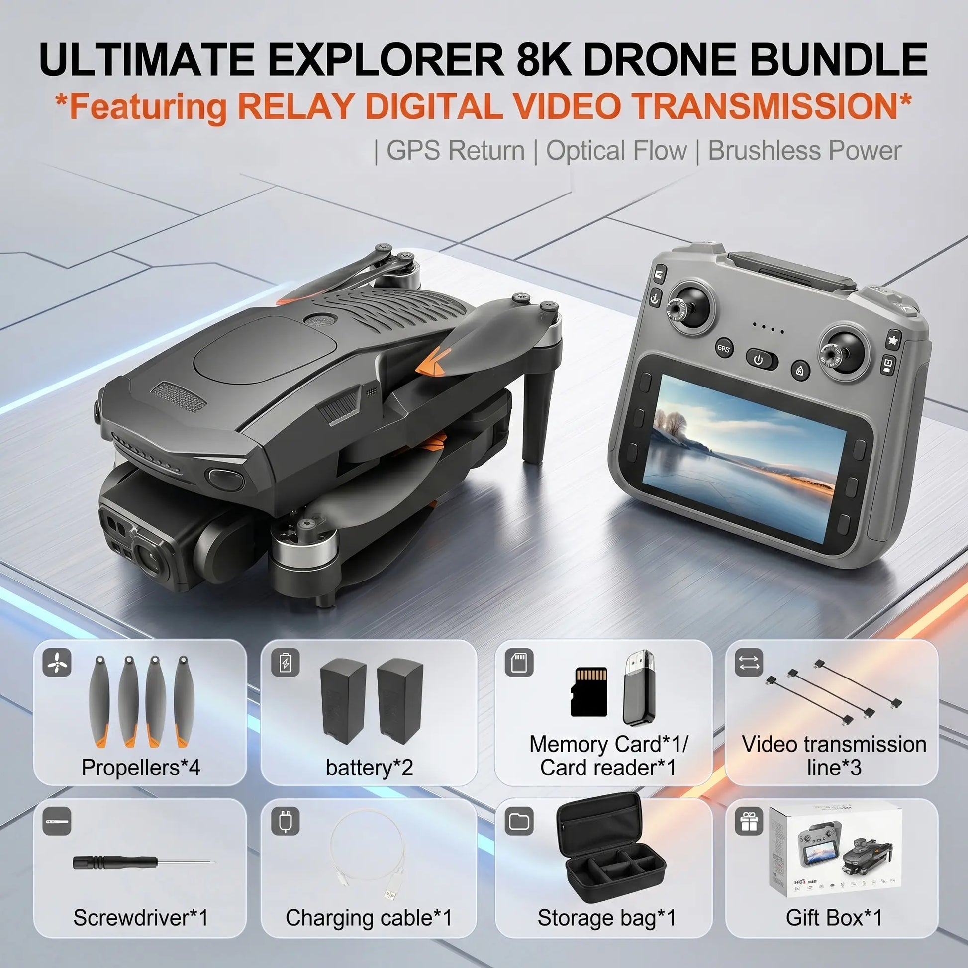 Professional 8K GPS Drone: 3-Way AI Obstacle Avoidance, Foldable Quadcopter with Upgraded Screen, Brushless Motor & 50 Mins Long Endurance