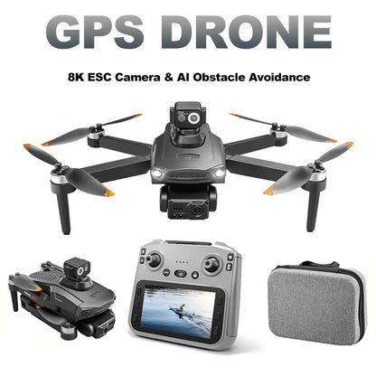 Professional 8K GPS Drone: 3-Way AI Obstacle Avoidance, Foldable Quadcopter with Upgraded Screen, Brushless Motor & 50 Mins Long Endurance