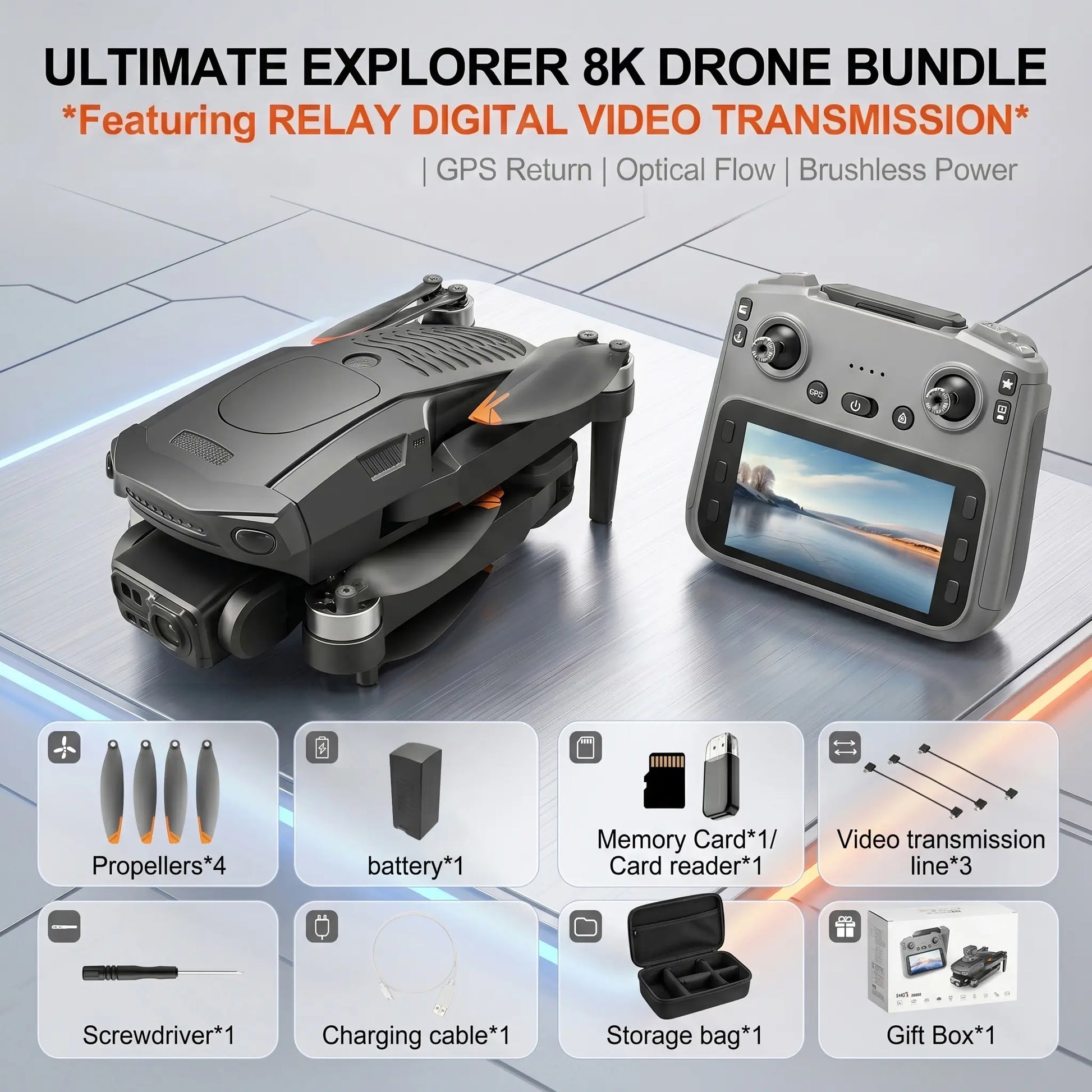 Professional 8K GPS Drone: 3-Way AI Obstacle Avoidance, Foldable Quadcopter with Upgraded Screen, Brushless Motor & 50 Mins Long Endurance