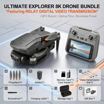 Professional 8K GPS Drone: 3-Way AI Obstacle Avoidance, Foldable Quadcopter with Upgraded Screen, Brushless Motor & 50 Mins Long Endurance