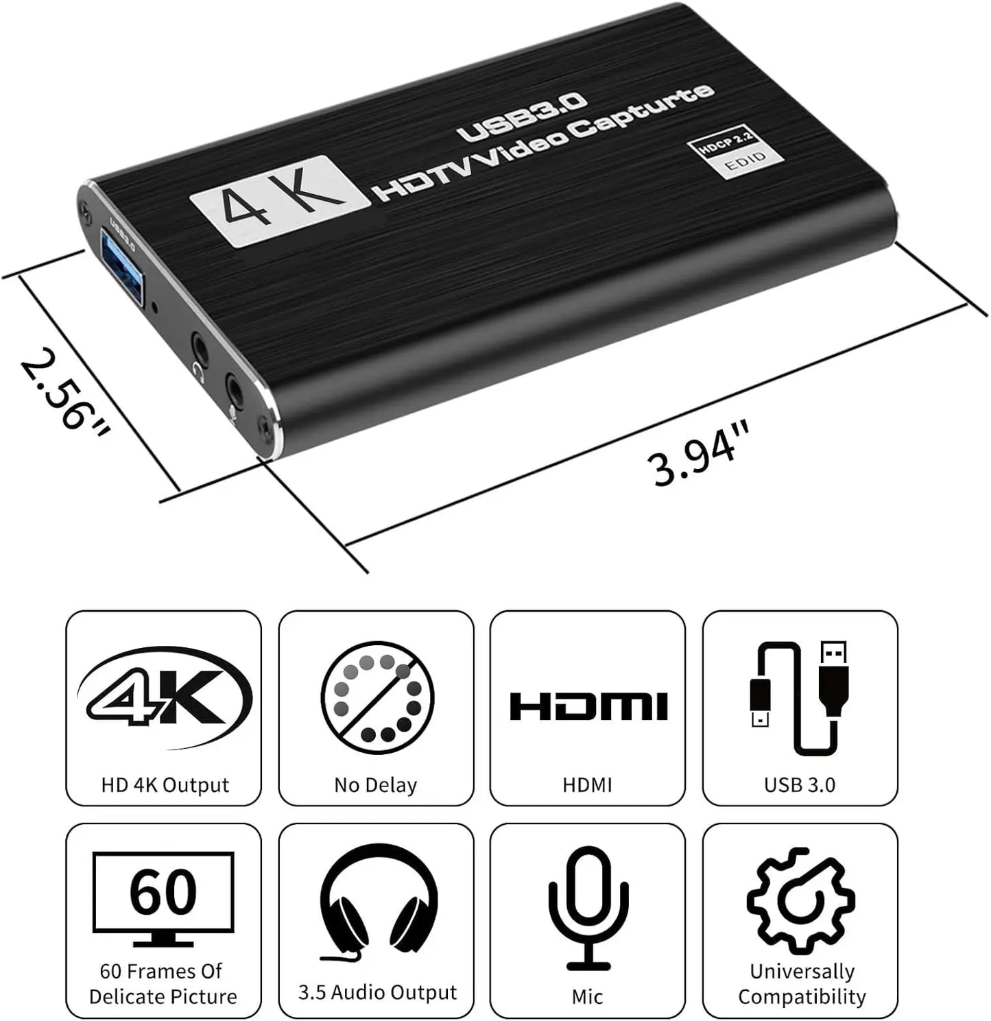 Capture Card, Audio Video Capture Card with Microphone 4K HDMI Loop-Out, Video Recorder for Gaming/Live Streaming/Video Switch/Ps4/Obs/Camera/Pc Accessories Conference