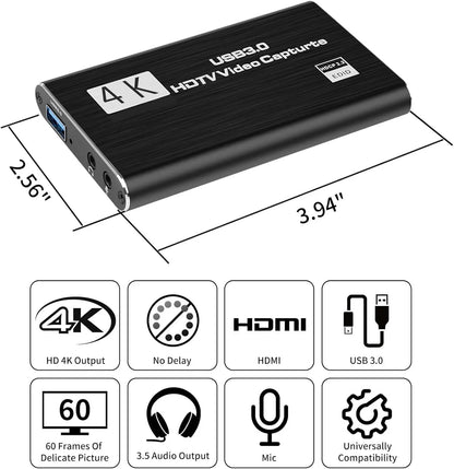 Capture Card, Audio Video Capture Card with Microphone 4K HDMI Loop-Out, Video Recorder for Gaming/Live Streaming/Video Switch/Ps4/Obs/Camera/Pc Accessories Conference
