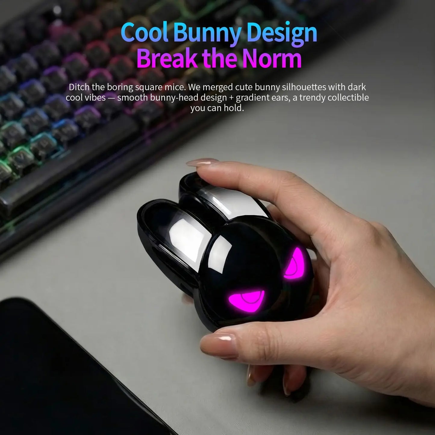 Mofii M6C Rabbit Mouse, Cool Bunny-Shaped Design, Multi-Color Ambient LED Eyes, Dual-Mode Wireless Office Mouse, Multi-Device Compatible