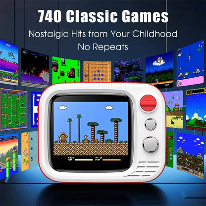 H7 Retro Game Console, Mini TV Style, 740 Classic Games, 3.5 Inch IPS Screen, Dual Wireless Controllers, AV HDMI Output for Birthday Holiday Gift