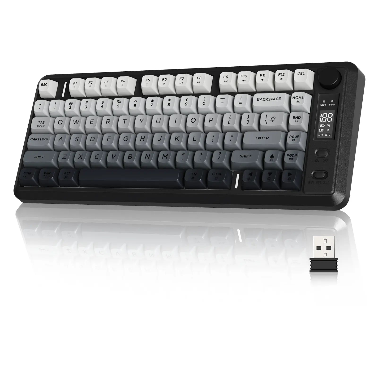 Wireless Gaming Keyboard, RGB Backlit Rechargeable 2000Mah Battery, Small Membrane but Mechanical Feel Keyboard with Smart Display & Knob, PBT Gradient Keycaps for PC, MAC Qwerty Keyboard, Keyboard for Gaming, Bluetooth Keyboards