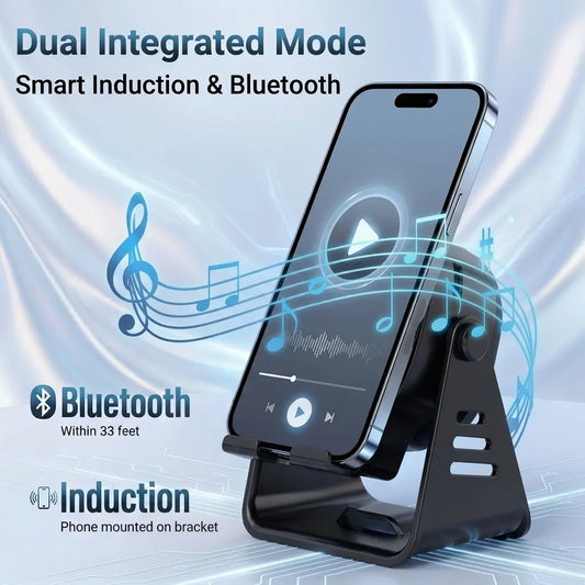 CEESOOI Wireless Induction Audio Speaker Stand, Wireless Bluetooth Speaker, 7-IN-1 Cellphone Holder, Rechargeable Emergency Power Bank, 360° Adjustable Mobile Tablet Stand with Colorful Ambient Light Gifts for Men Women Fathersdaygift Summerwins