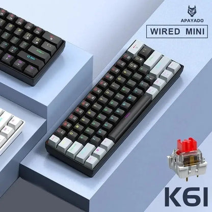 APAYADO K61 Mini Mechanical Keyboard,Wired,61 Keys,Phantom RGB,RGB Backlit Keyboard, Led Backlit Keyboard, Black/White Red/Blue Mechanical Switch for Gaming,60% Portable, Mechanical Game Keyboard