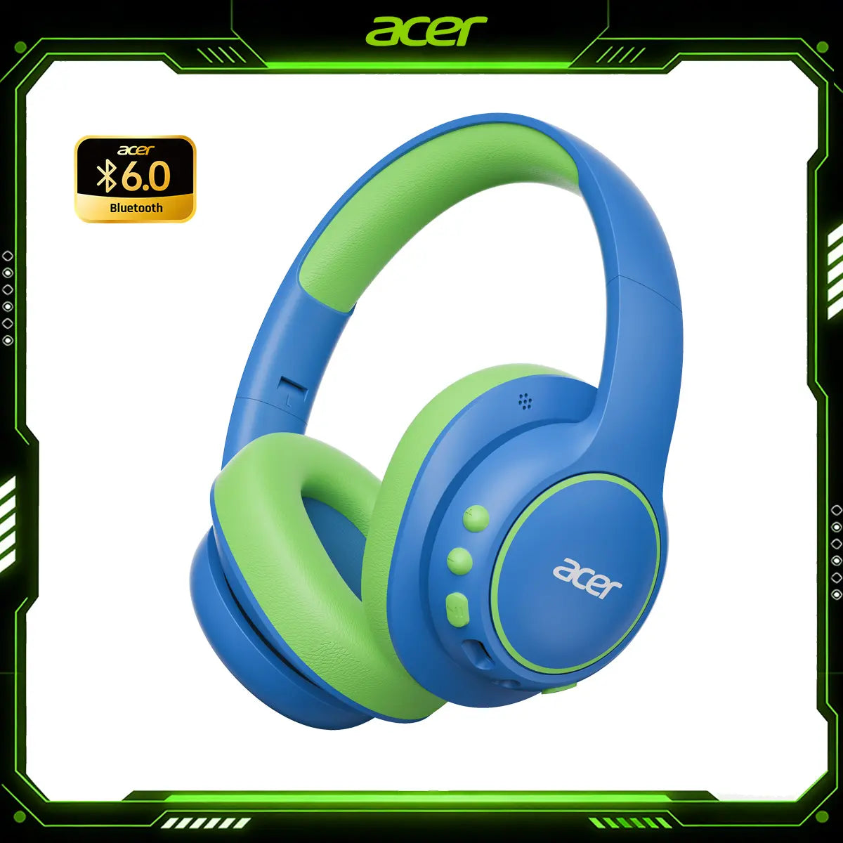Acer Kids Bluetooth Headphones, over Ear Headphone for Kids with Mic, 75H Playtime, 85Dba Safe Volume, Bluetooth 6.0, USB C Fast Charging, Toddler Headphones for Ipad/Tablet/Travel/School