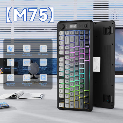 Wireless Gaming Keyboard, RGB Backlit Rechargeable 2000Mah Battery, Small Membrane but Mechanical Feel Keyboard with Smart Display & Knob, PBT Gradient Keycaps for PC, MAC Qwerty Keyboard, Keyboard for Gaming, Bluetooth Keyboards