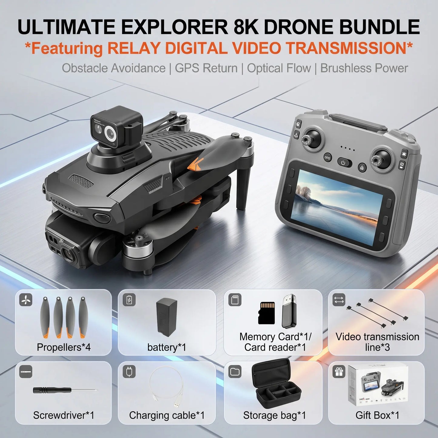 Professional 8K GPS Drone: 3-Way AI Obstacle Avoidance, Foldable Quadcopter with Upgraded Screen, Brushless Motor & 50 Mins Long Endurance