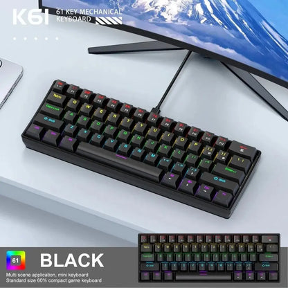 APAYADO K61 Mini Mechanical Keyboard,Wired,61 Keys,Phantom RGB,RGB Backlit Keyboard, Led Backlit Keyboard, Black/White Red/Blue Mechanical Switch for Gaming,60% Portable, Mechanical Game Keyboard