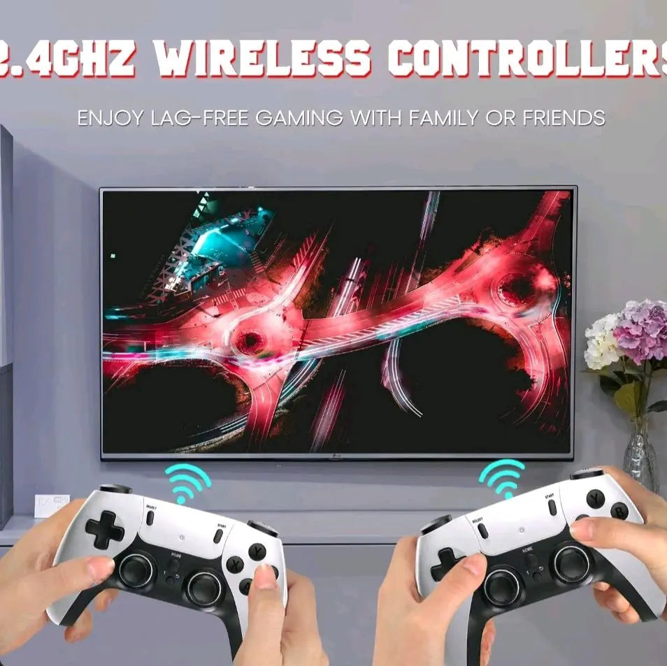 Mini Retro Console 64GB Wireless Video Game Console with Built-In Game Stick, 2.4G Wireless Control, USB Charging Cable & Portable. Remote Control