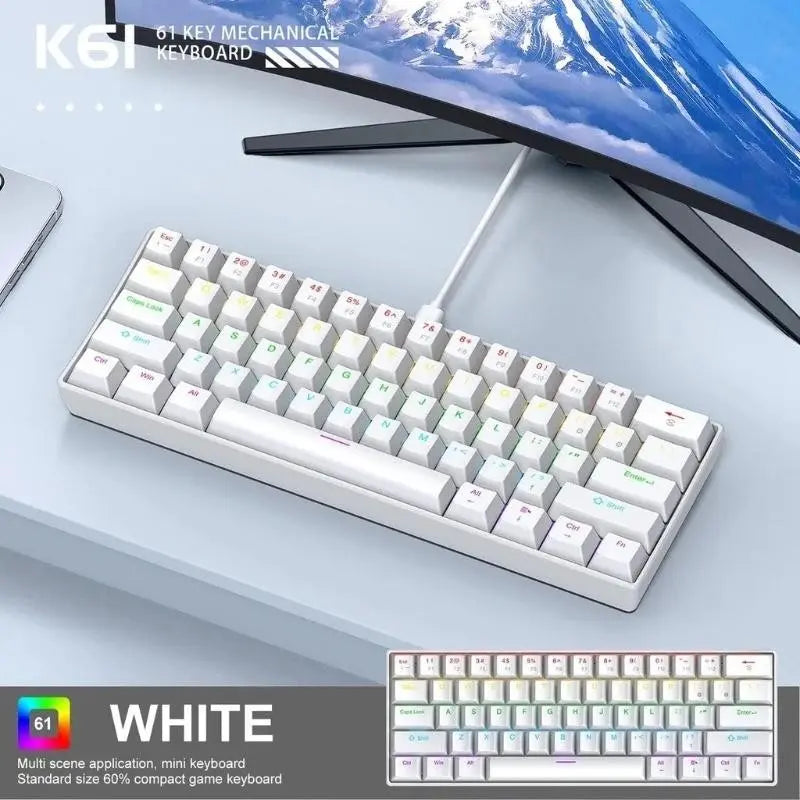 APAYADO K61 Mini Mechanical Keyboard,Wired,61 Keys,Phantom RGB,RGB Backlit Keyboard, Led Backlit Keyboard, Black/White Red/Blue Mechanical Switch for Gaming,60% Portable, Mechanical Game Keyboard