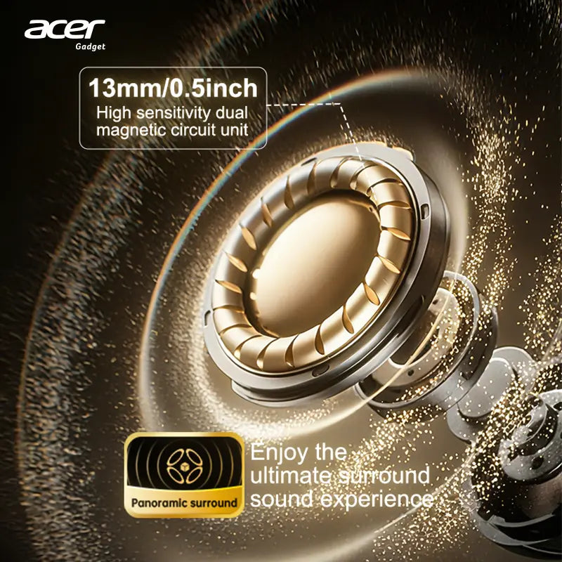 Acer Wireless Earbuds with Intelligent Noise Reduction, ACS Panoramic Sound, Light Comfortable Silicone Earplugs, Super Long Standby In-Ear Headphones