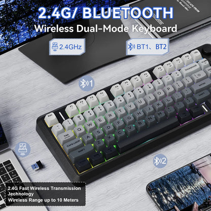 Wireless Gaming Keyboard, RGB Backlit Rechargeable 2000Mah Battery, Small Membrane but Mechanical Feel Keyboard with Smart Display & Knob, PBT Gradient Keycaps for PC, MAC Qwerty Keyboard, Keyboard for Gaming, Bluetooth Keyboards
