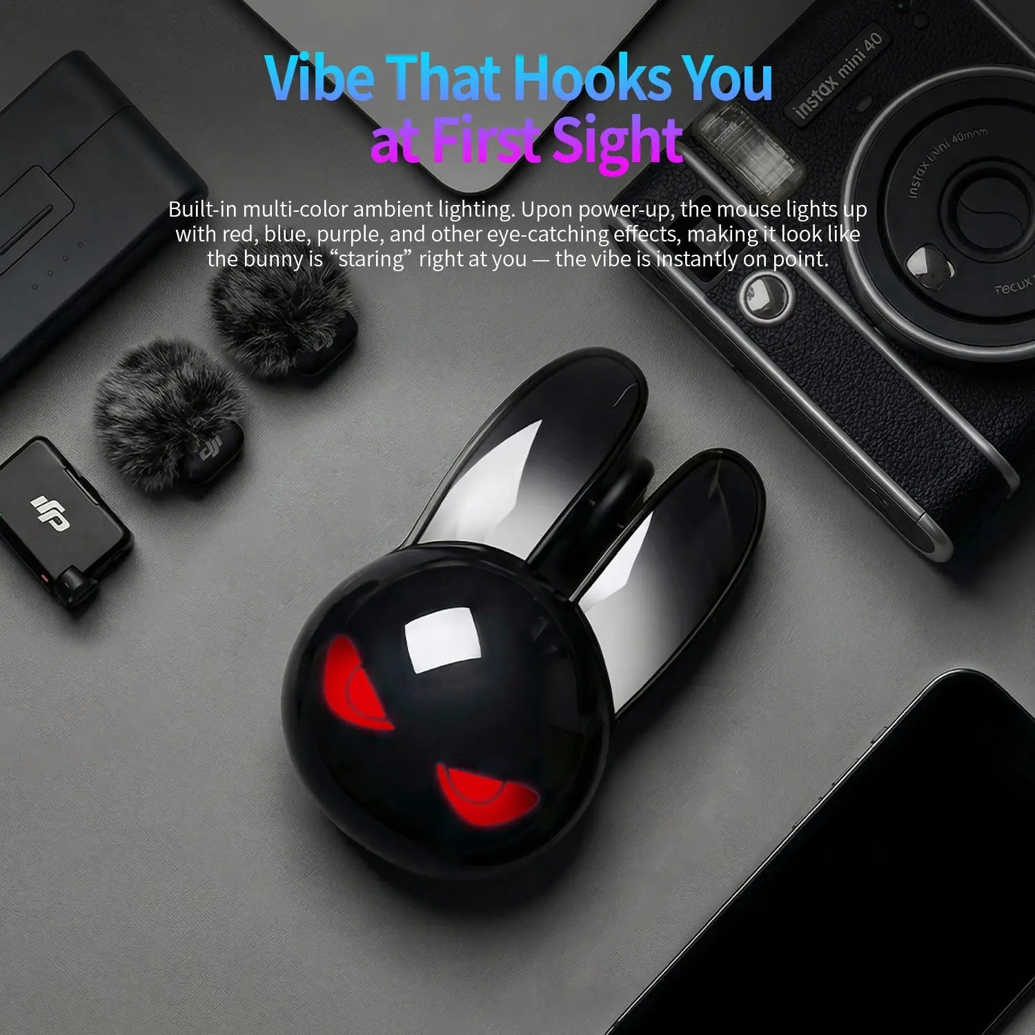 Mofii M6C Rabbit Mouse, Cool Bunny-Shaped Design, Multi-Color Ambient LED Eyes, Dual-Mode Wireless Office Mouse, Multi-Device Compatible