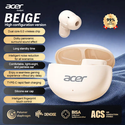 Acer Wireless Earbuds with Intelligent Noise Reduction, ACS Panoramic Sound, Light Comfortable Silicone Earplugs, Super Long Standby In-Ear Headphones