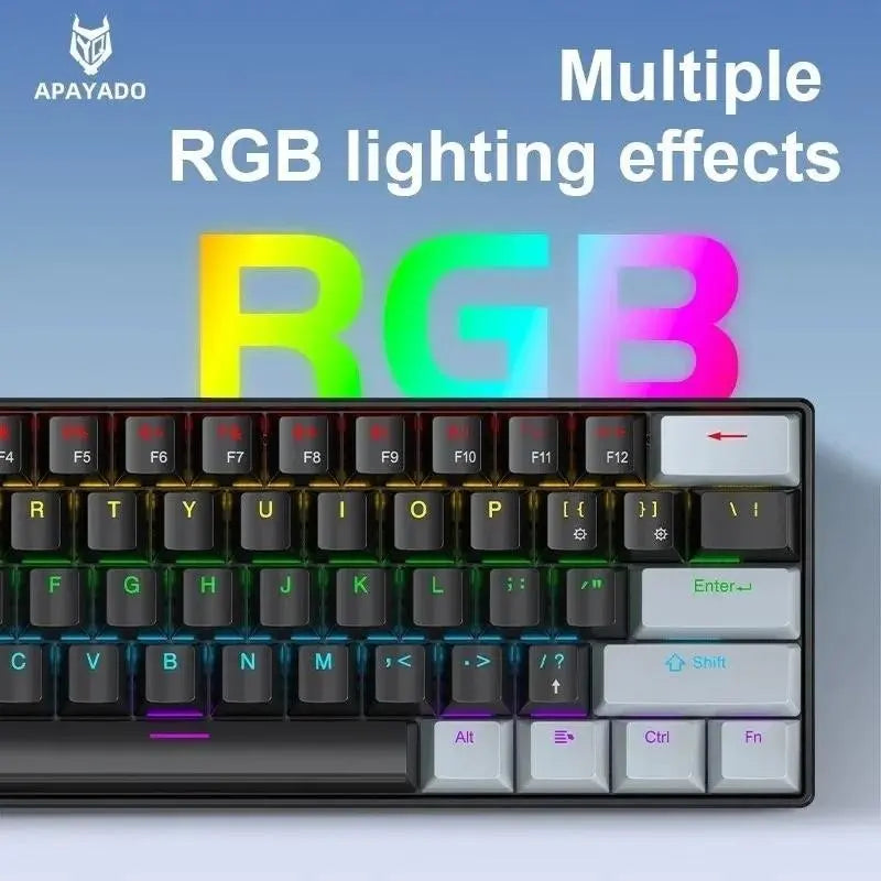 APAYADO K61 Mini Mechanical Keyboard,Wired,61 Keys,Phantom RGB,RGB Backlit Keyboard, Led Backlit Keyboard, Black/White Red/Blue Mechanical Switch for Gaming,60% Portable, Mechanical Game Keyboard