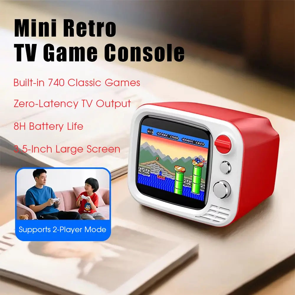 H7 Retro Game Console, Mini TV Style, 740 Classic Games, 3.5 Inch IPS Screen, Dual Wireless Controllers, AV HDMI Output for Birthday Holiday Gift