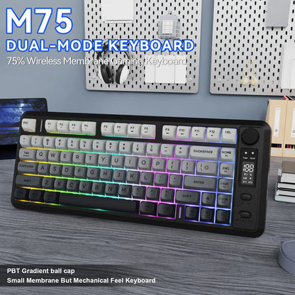 Wireless Gaming Keyboard, RGB Backlit Rechargeable 2000Mah Battery, Small Membrane but Mechanical Feel Keyboard with Smart Display & Knob, PBT Gradient Keycaps for PC, MAC Qwerty Keyboard, Keyboard for Gaming, Bluetooth Keyboards