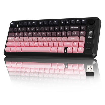 Wireless Gaming Keyboard, RGB Backlit Rechargeable 2000Mah Battery, Small Membrane but Mechanical Feel Keyboard with Smart Display & Knob, PBT Gradient Keycaps for PC, MAC Qwerty Keyboard, Keyboard for Gaming, Bluetooth Keyboards