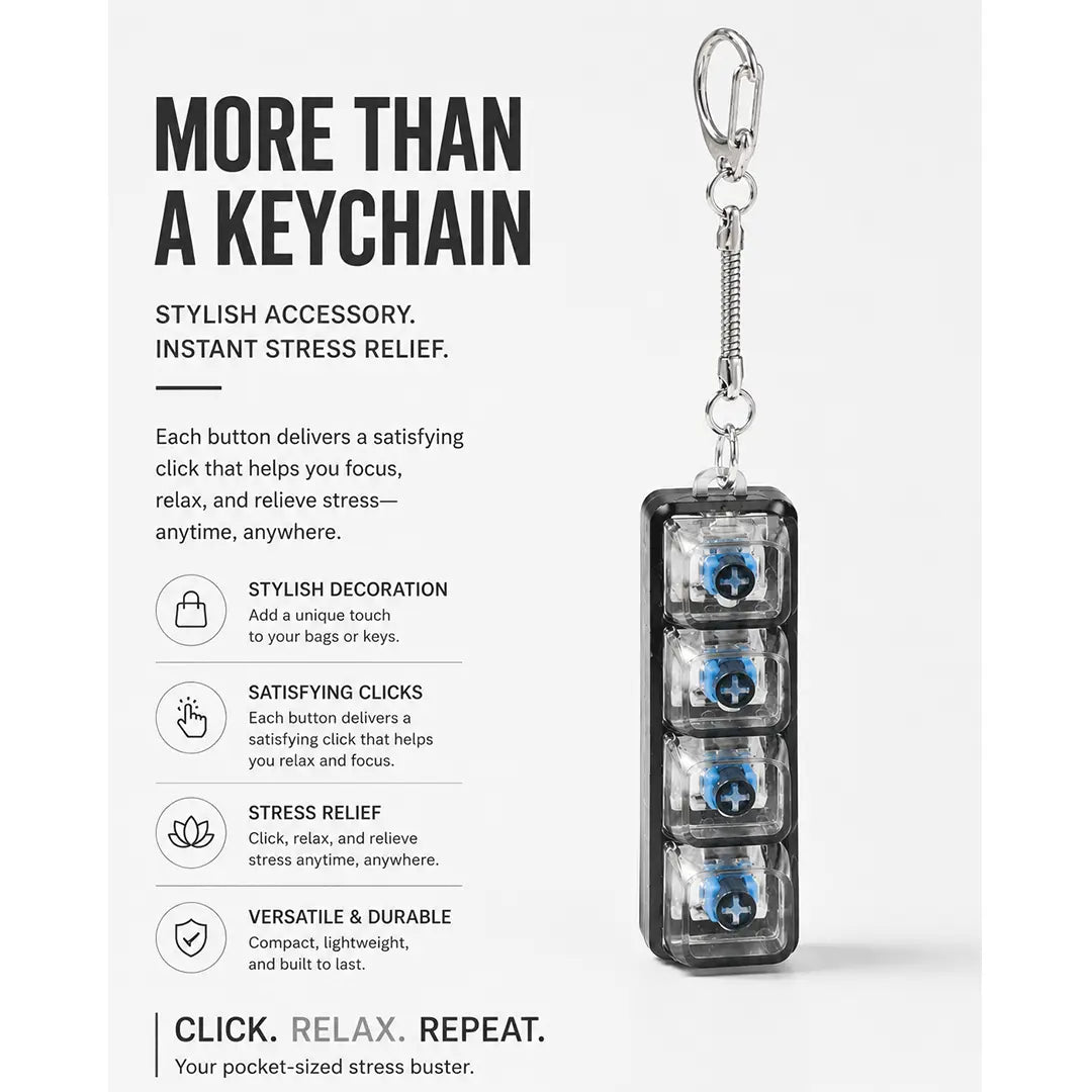 LED Tactile Keyboard Keychain, EDC Fingertip Clicker Stress Relief Keychain, Portable Keychain Light and Fun For Adults and Kids