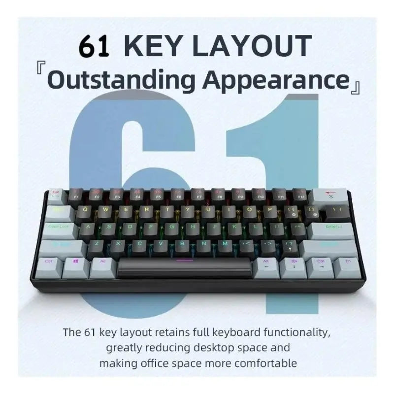 APAYADO K61 Mini Mechanical Keyboard,Wired,61 Keys,Phantom RGB,RGB Backlit Keyboard, Led Backlit Keyboard, Black/White Red/Blue Mechanical Switch for Gaming,60% Portable, Mechanical Game Keyboard
